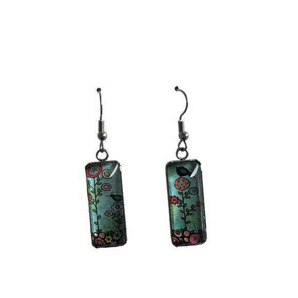 Retro Asymmetrical Colorful Bird Bar Drop Earrings - Picture 4 of 5